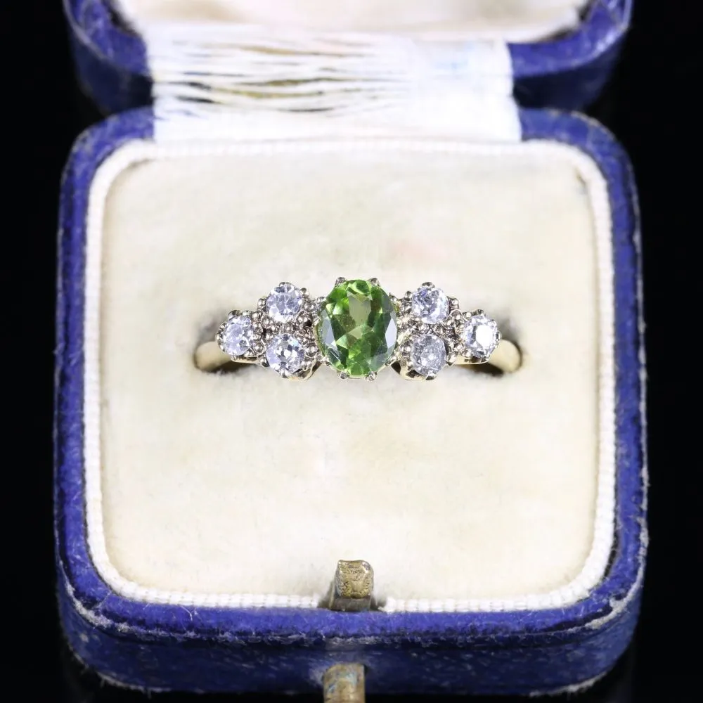 Antique Victorian Peridot And Diamond Ring 18Ct Gold Circa 1900