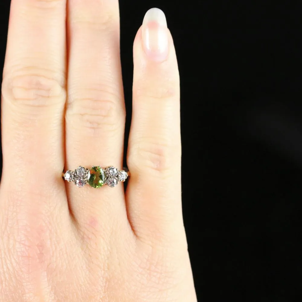 Antique Victorian Peridot And Diamond Ring 18Ct Gold Circa 1900