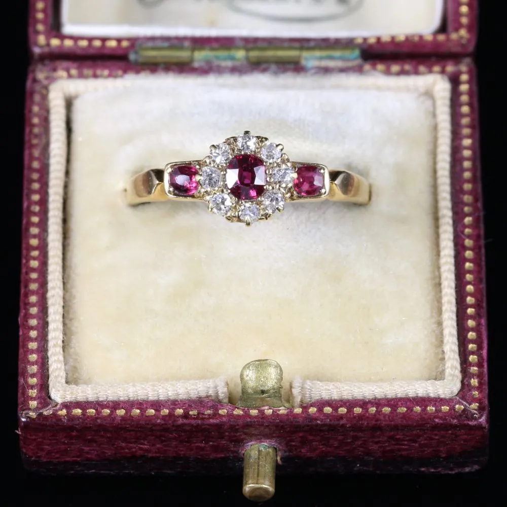 Antique Victorian Ruby Diamond Cluster Ring 18Ct Gold Circa 1880