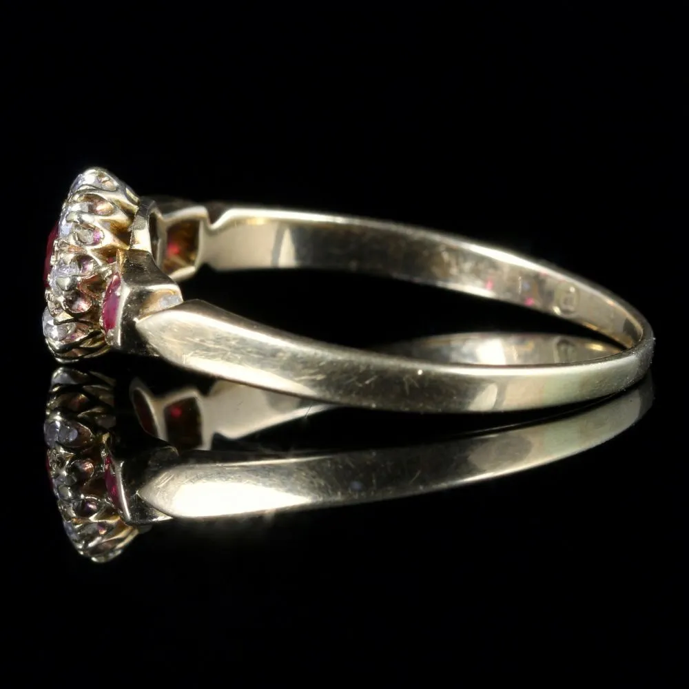 Antique Victorian Ruby Diamond Cluster Ring 18Ct Gold Circa 1880