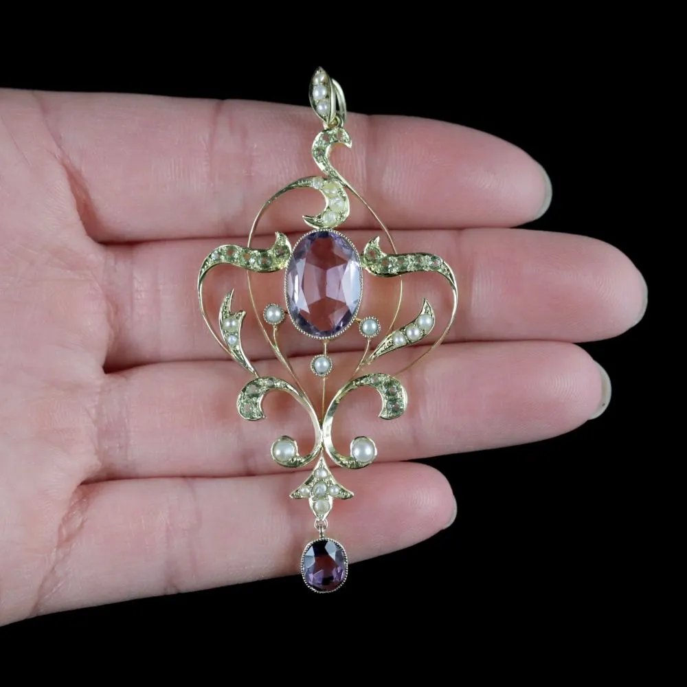 Antique Victorian Suffragette Pendant 15Ct Gold Amethyst Circa 1900