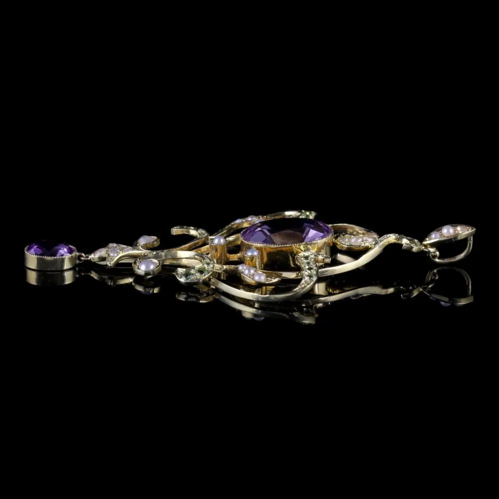 Antique Victorian Suffragette Pendant 15Ct Gold Amethyst Circa 1900