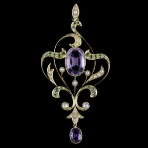 Antique Victorian Suffragette Pendant 15Ct Gold Amethyst Circa 1900