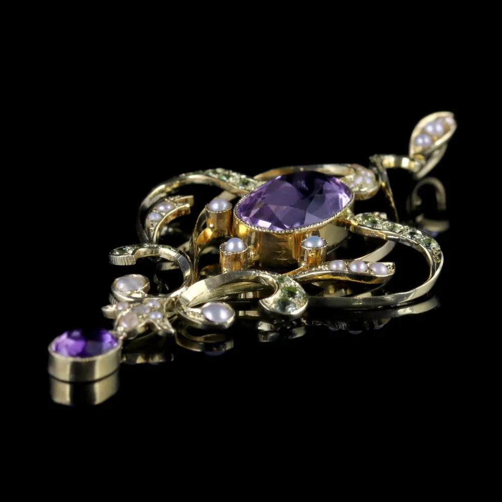 Antique Victorian Suffragette Pendant 15Ct Gold Amethyst Circa 1900