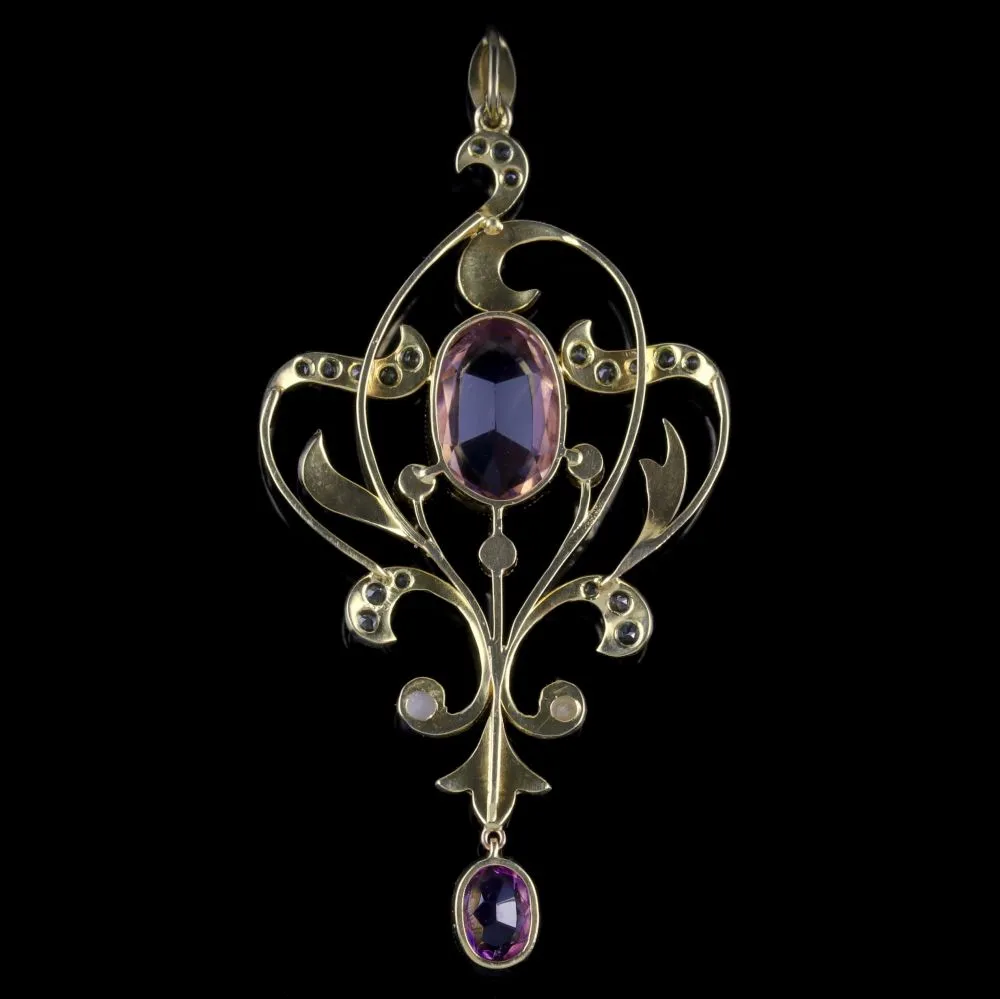 Antique Victorian Suffragette Pendant 15Ct Gold Amethyst Circa 1900