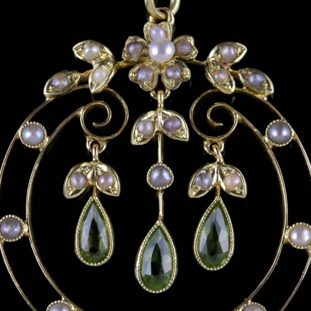 Antique Victorian Suffragette Pendant 15Ct Gold Peridot Droppers Circa 1900