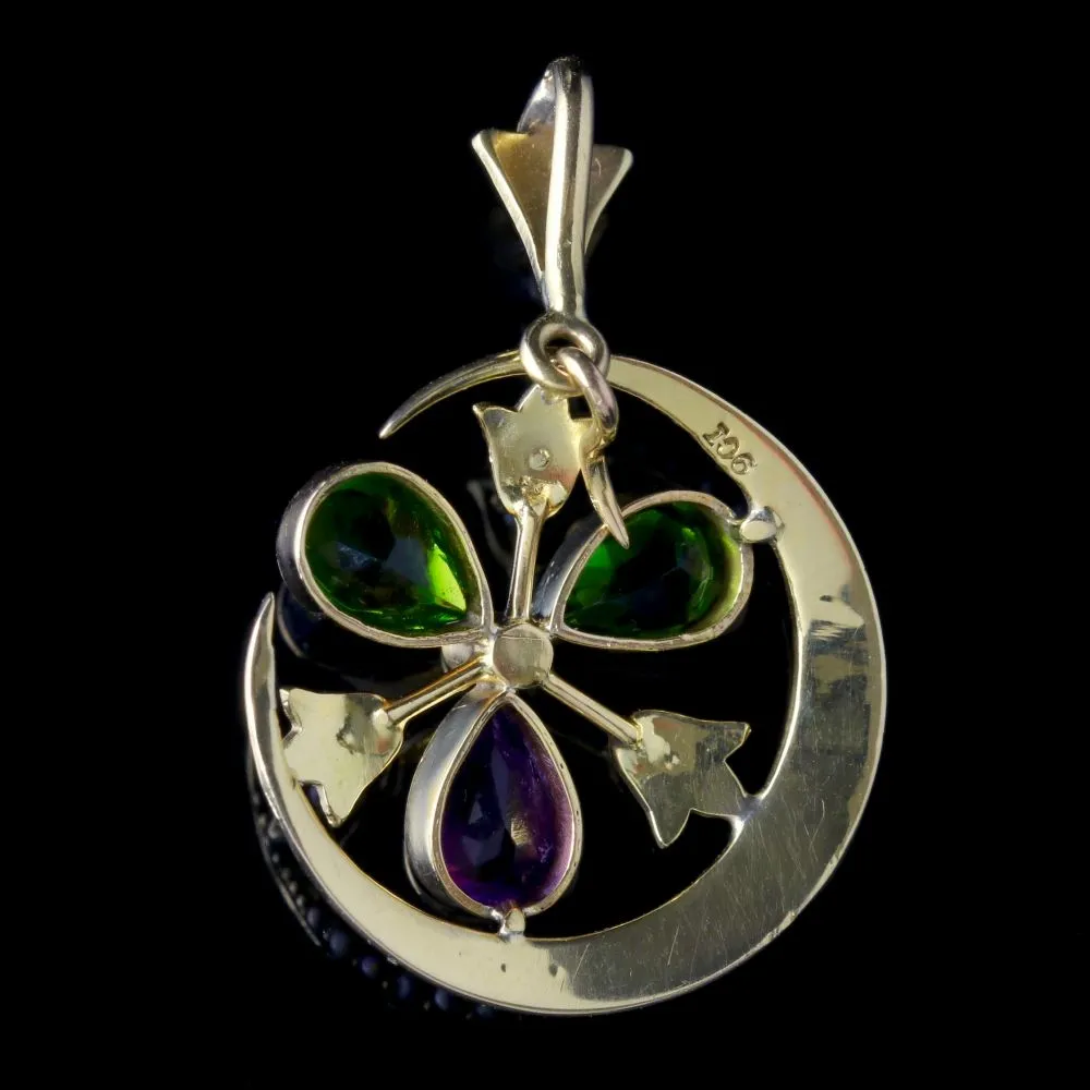 Antique Victorian Suffragette Pendant Amethyst Pearl 9Ct Gold Circa 1900