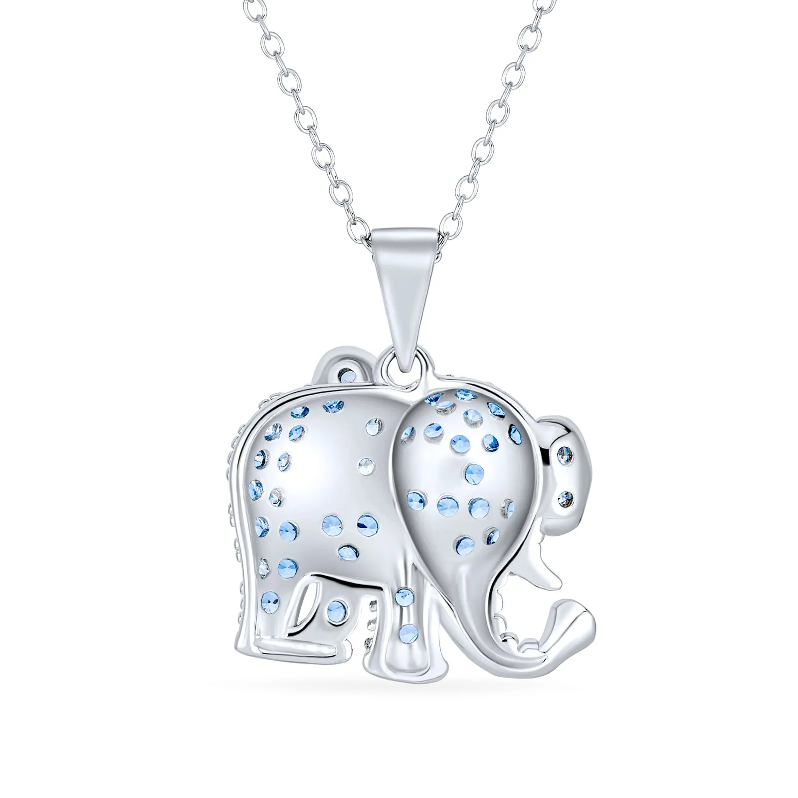 Aqua Blue Grey CZ Elephant Pendant Necklace in Sterling Silver with Chain