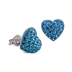 Aqua Crystal Heart Silver Earrings