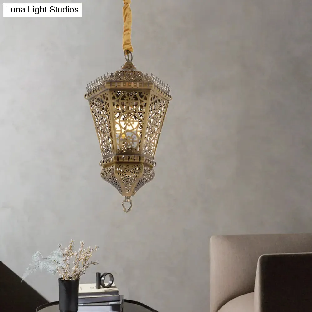 Arab Style Metal Hollowed Out Pendant Lamp: Brass 1-Light Hanging Lighting for Corridor