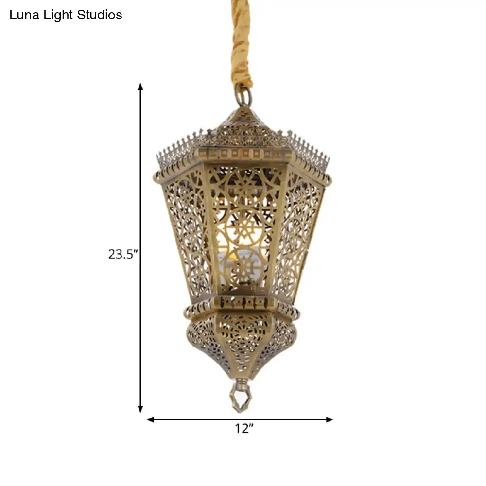 Arab Style Metal Hollowed Out Pendant Lamp: Brass 1-Light Hanging Lighting for Corridor