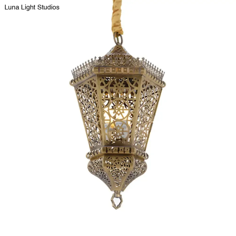 Arab Style Metal Hollowed Out Pendant Lamp: Brass 1-Light Hanging Lighting for Corridor