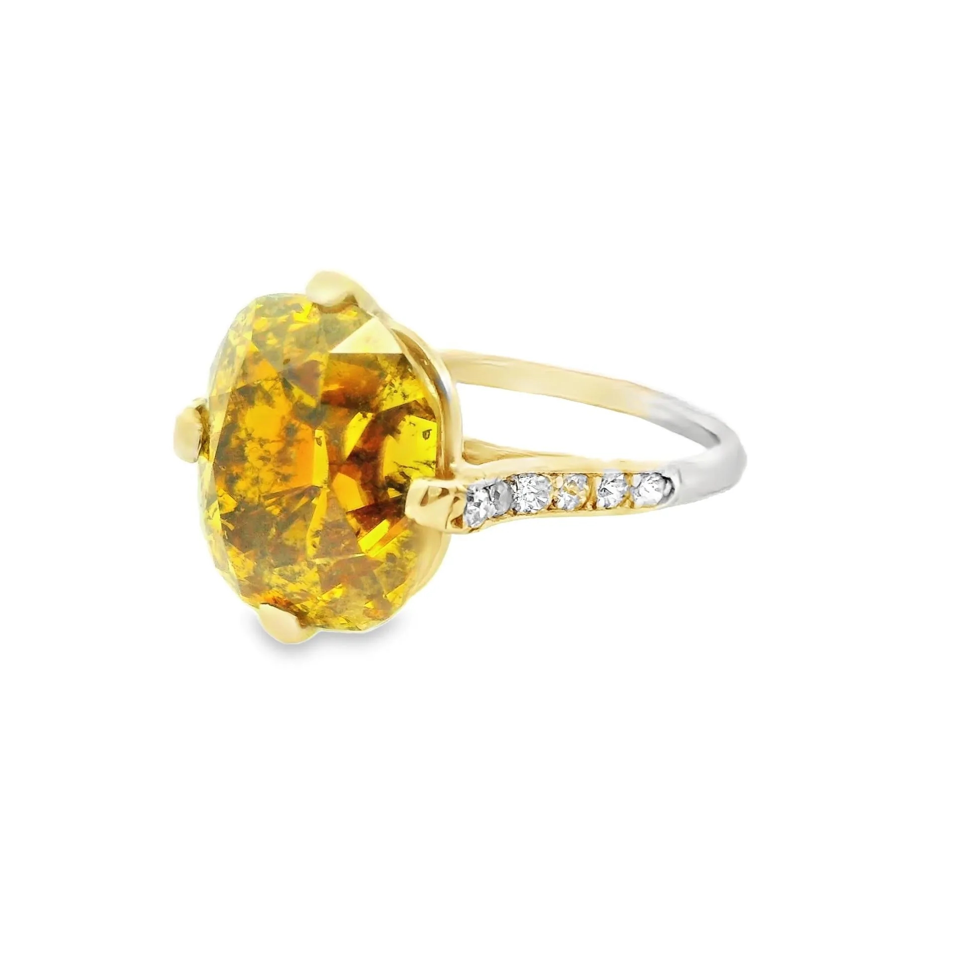 Art-Deco 6.24 Carat Fancy Deep Orange-Yellow Diamond Platinum Ring, GIA Certified