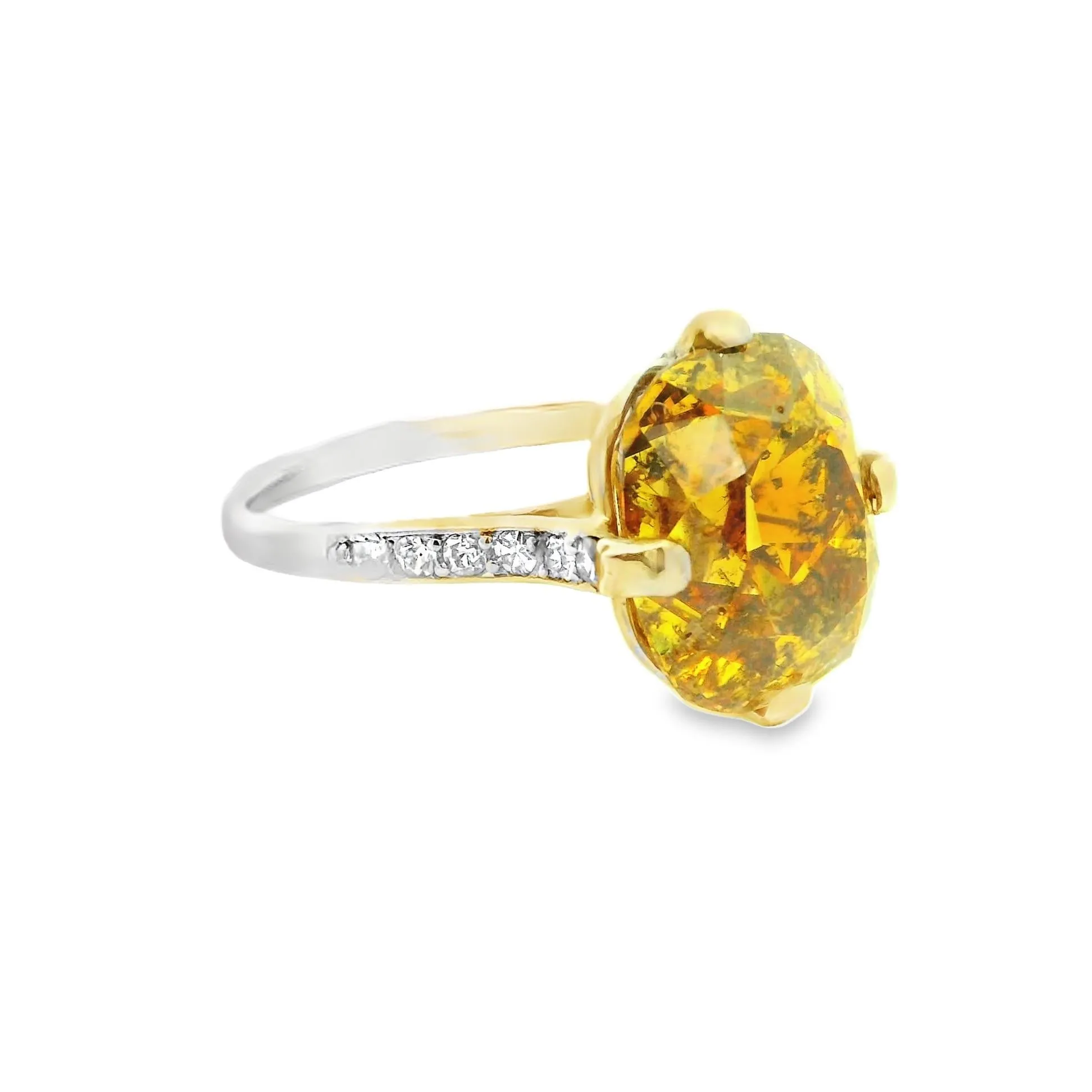 Art-Deco 6.24 Carat Fancy Deep Orange-Yellow Diamond Platinum Ring, GIA Certified