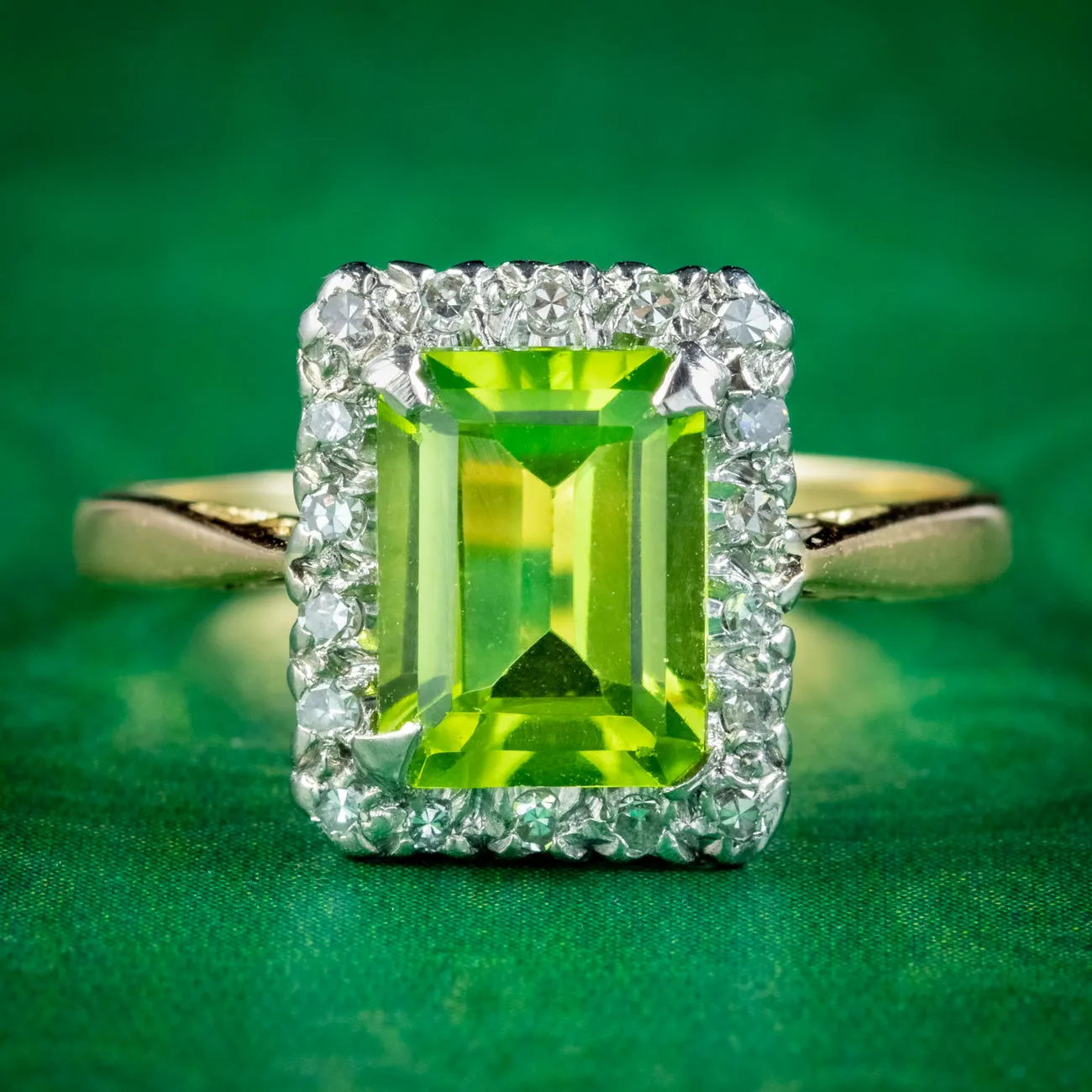 Art Deco Peridot Cluster Ring 2ct Peridot