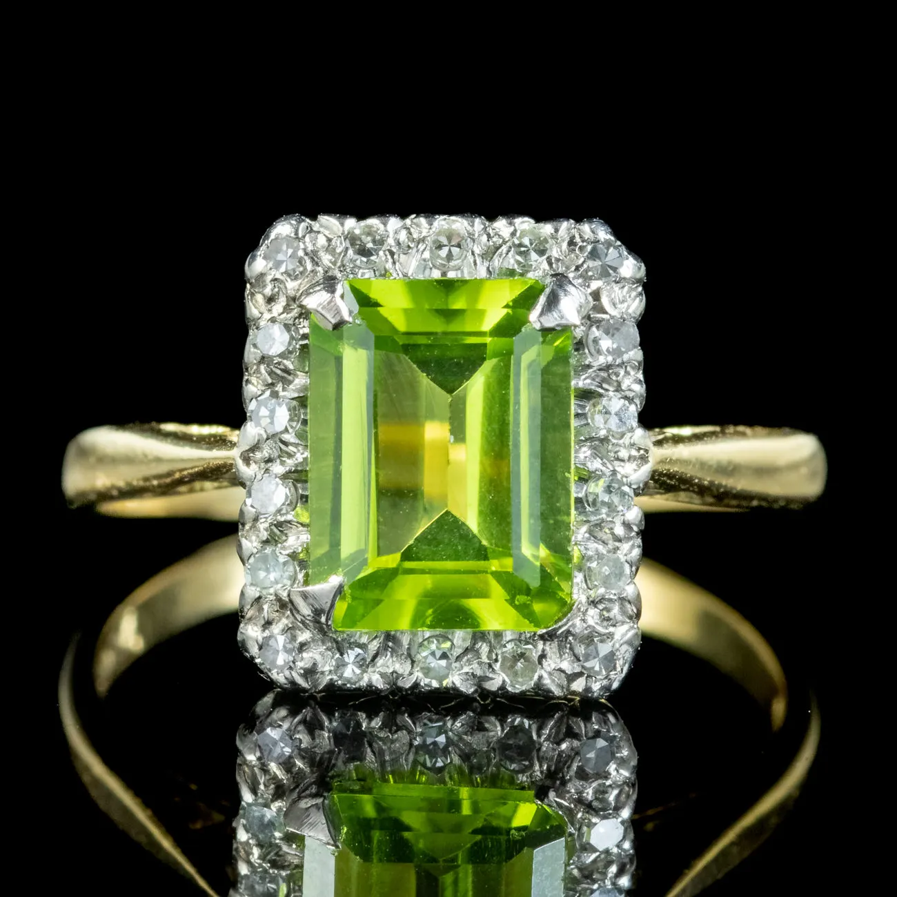 Art Deco Peridot Cluster Ring 2ct Peridot