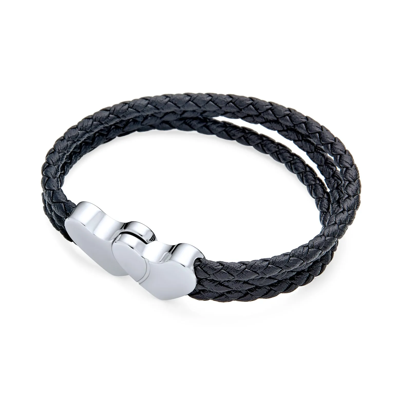 Black Triple Strand Wrap Bracelet with Heart Clasp - Stainless Steel