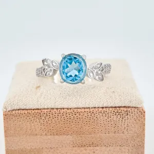 Blue Topaz Adjustable Silver Ring with Pavé Diamonds