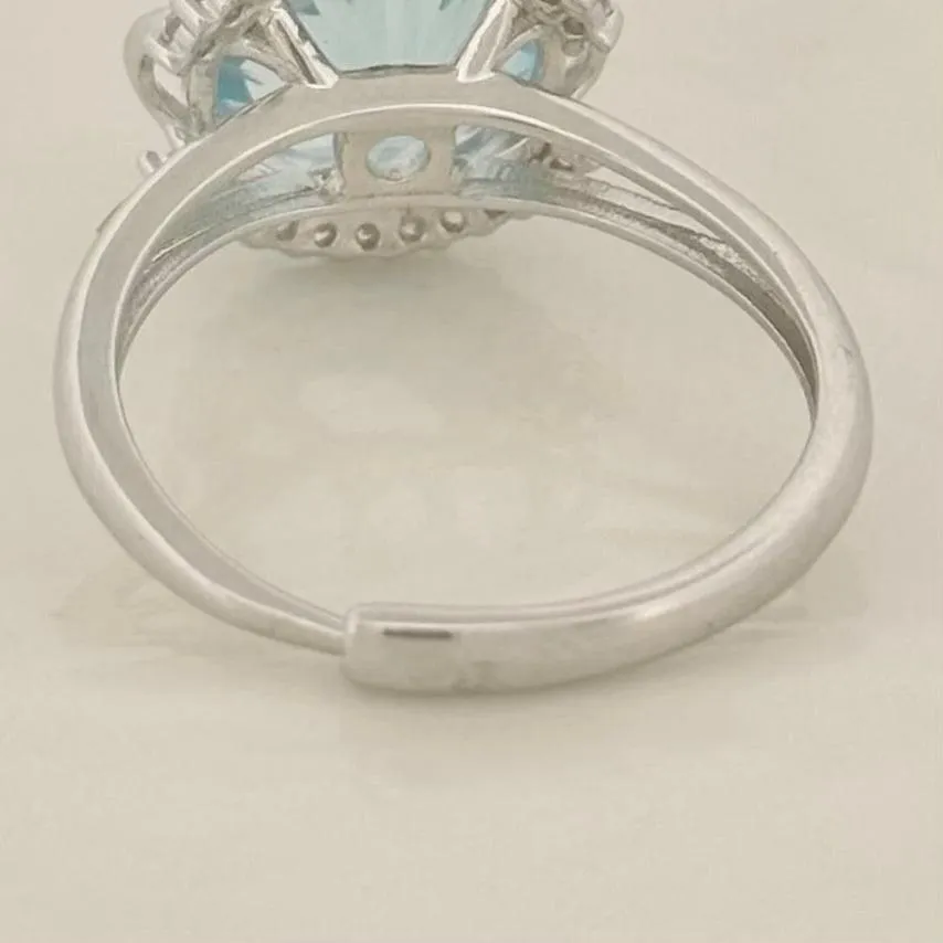 Blue Topaz Adjustable Silver Ring with Pavé Diamonds