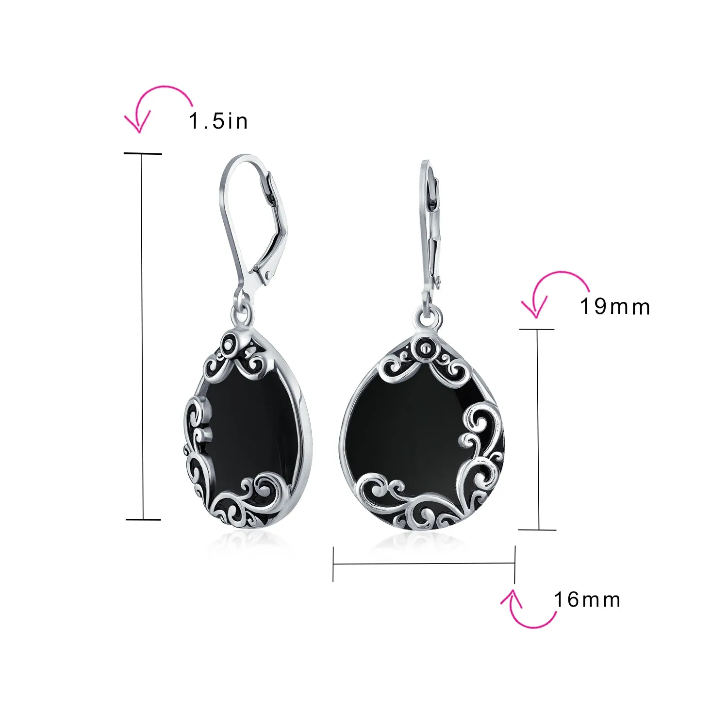 Boho Western Birthstone Teardrop Filigree Dangle Earrings in Sterling Silver