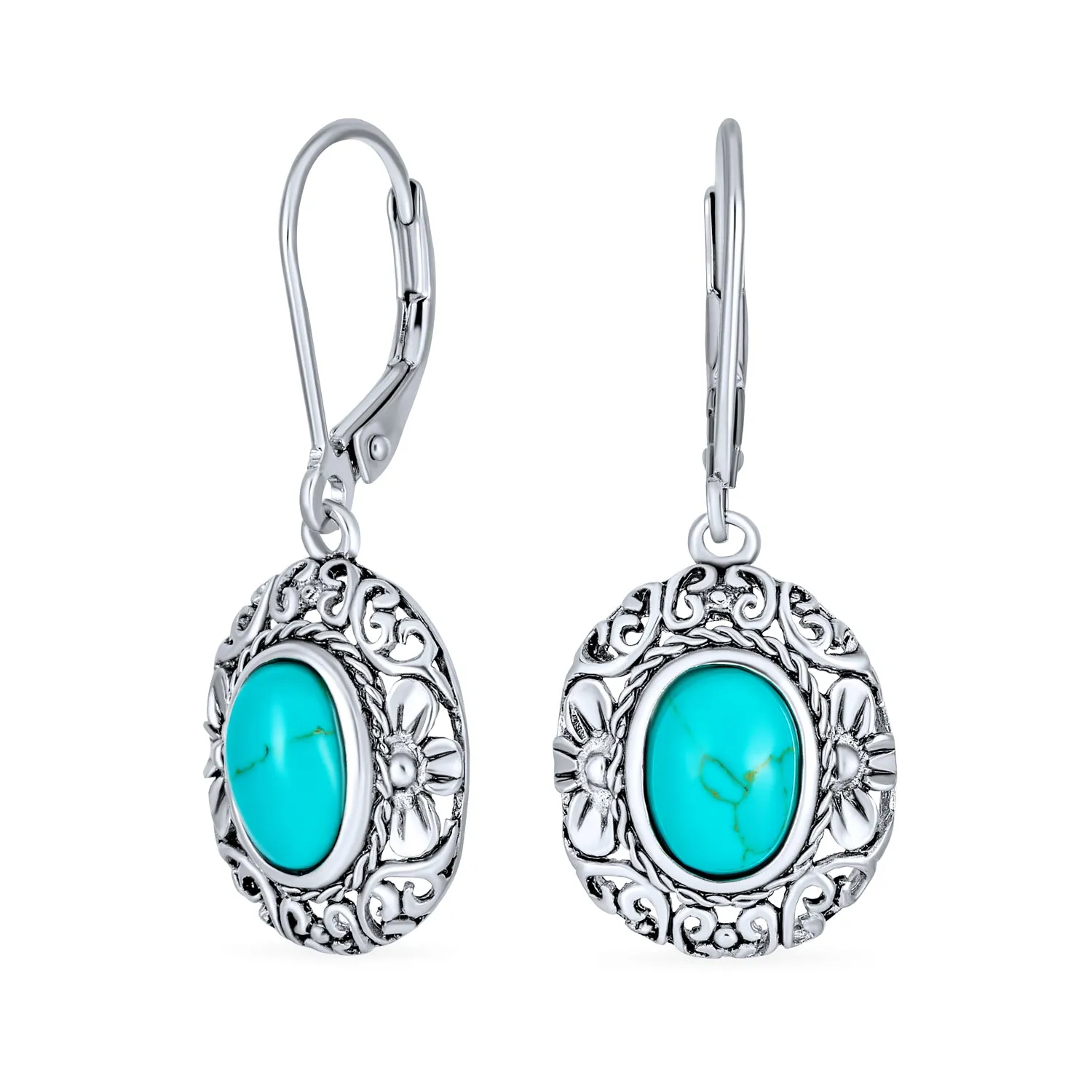 Boho Western Dangle Gemstone Earrings with Blue Turquoise and Sterling Silver