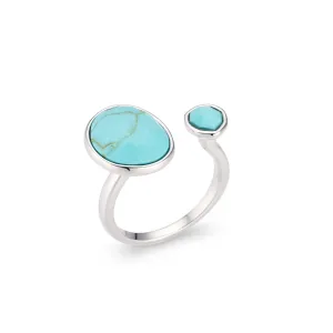 Bold Silver-Plated Statement Ring with Eye-Catching Simulated Blue Turquoise - Hypoallergenic & Lightweight, Exuding Boho Elegance - Simple Minimalist Jewelry by MJLULU