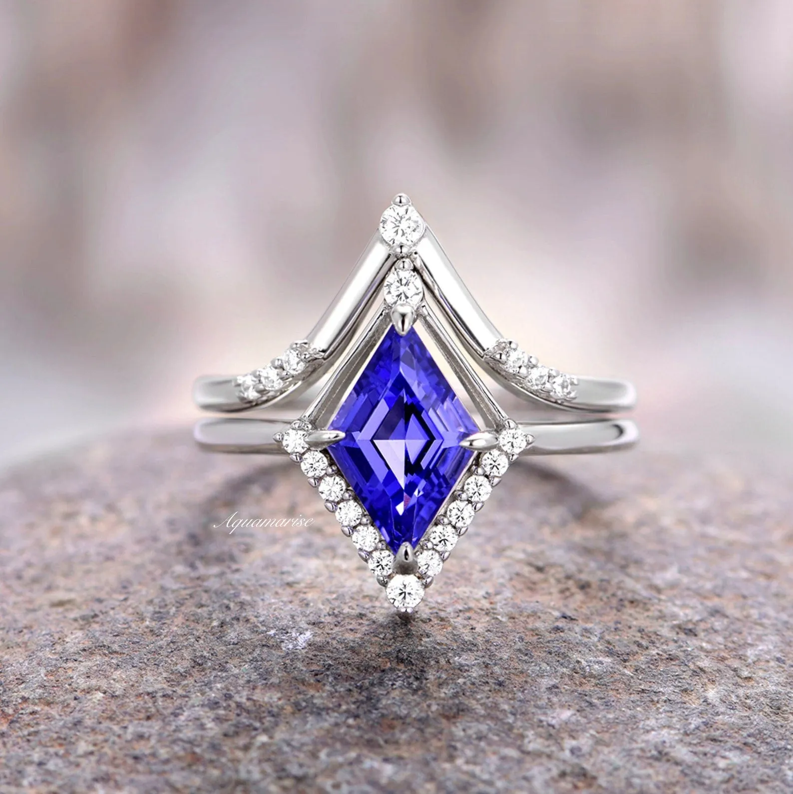 Borealis & Tanzanite Couples Ring Set- Northern Lights & Trees