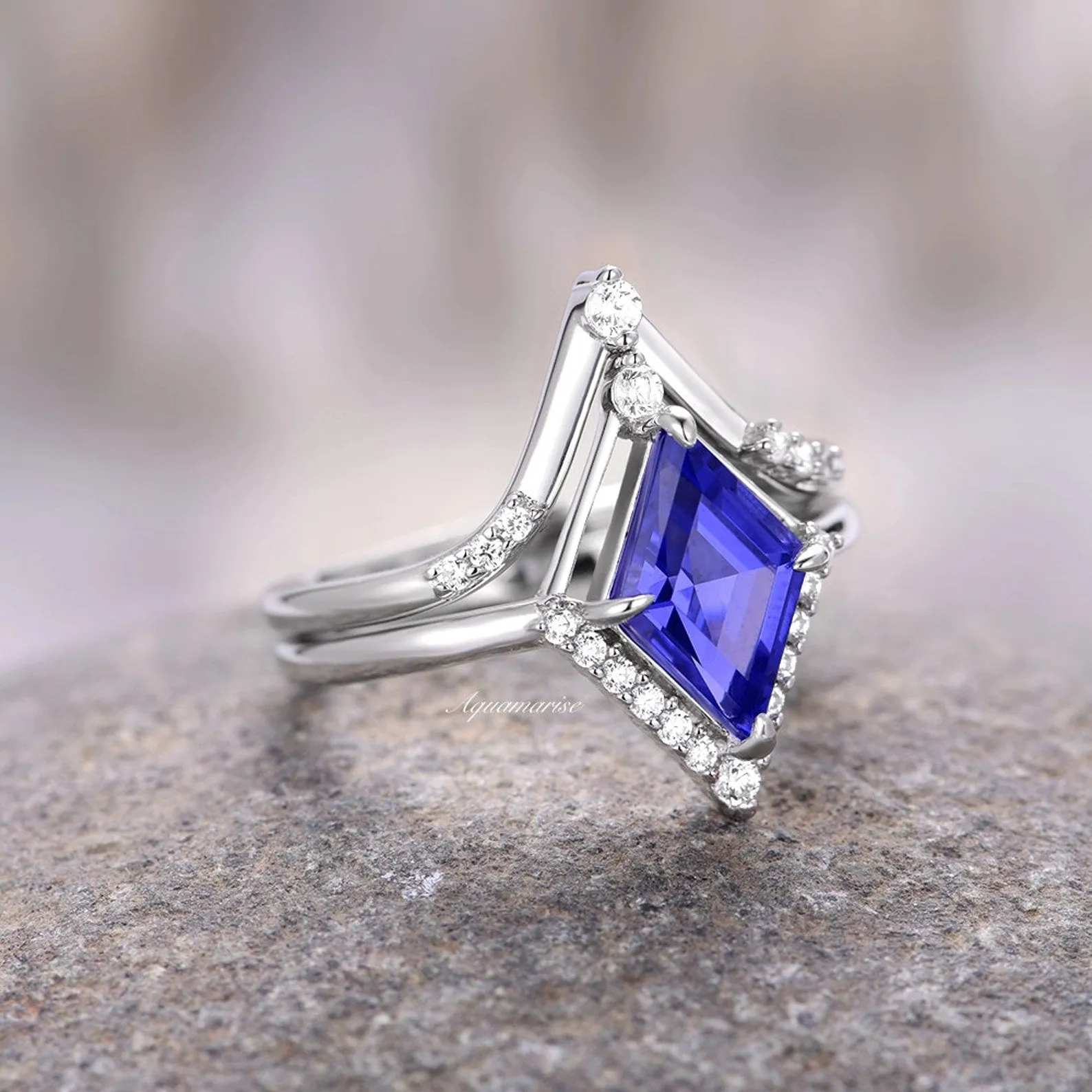 Borealis & Tanzanite Couples Ring Set- Northern Lights & Trees