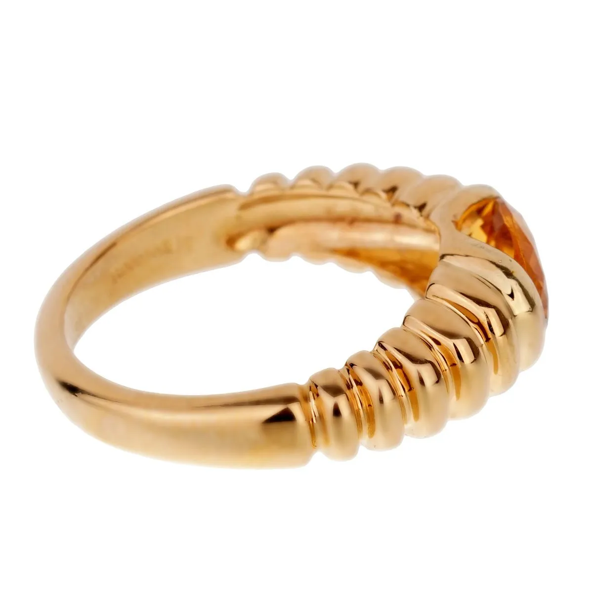 Bulgari Citrine Yellow Gold Ribbed Ring