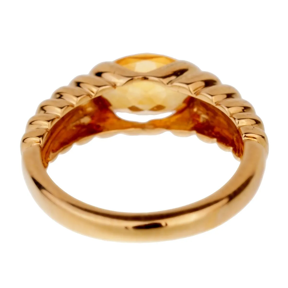 Bulgari Citrine Yellow Gold Ribbed Ring