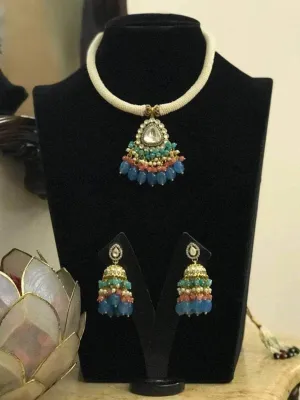 Centre Polki Pendant Moti Trunk Necklace Set