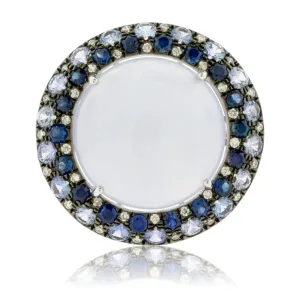 Chalcedony Cabochon Ring with Diamond & Sapphire Halo