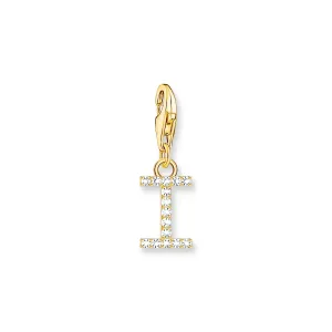 Charm pendant letter I with white stones gold plated