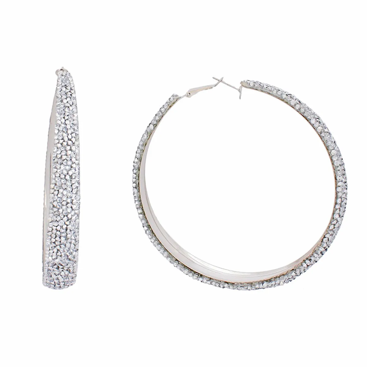 Clear Silver Encrusted Rhinestone Hoop Earrings – Timeless Elegance