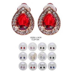 Colorful Rhinestone Clip On Earrings 2363R6 ( 12 units)