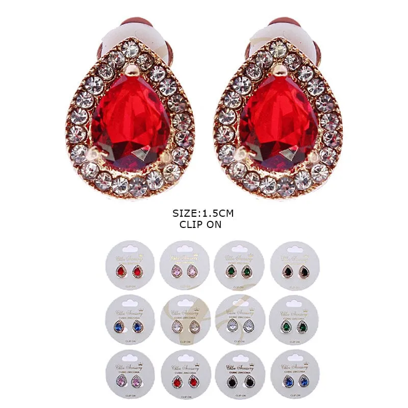 Colorful Rhinestone Clip On Earrings 2363R6 ( 12 units)