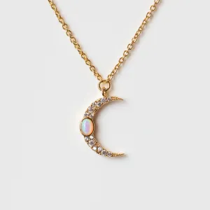 Crescent Moon Necklace with Opal and CZ