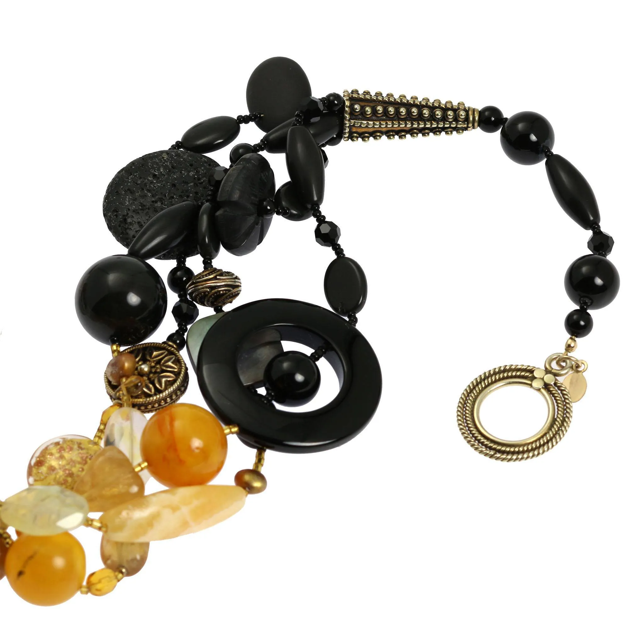 Crystal Quartz Onyx Amber Beaded Gemstone Necklace