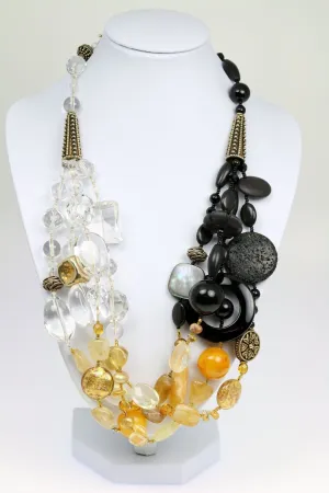 Crystal Quartz Onyx Amber Beaded Gemstone Necklace