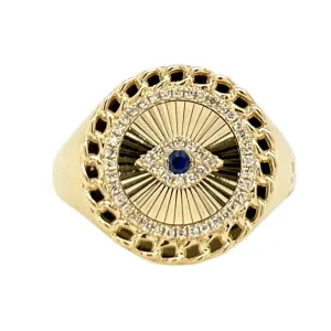 DIAMOND & BLUE SAPPHIRE EYE SIGNET RING