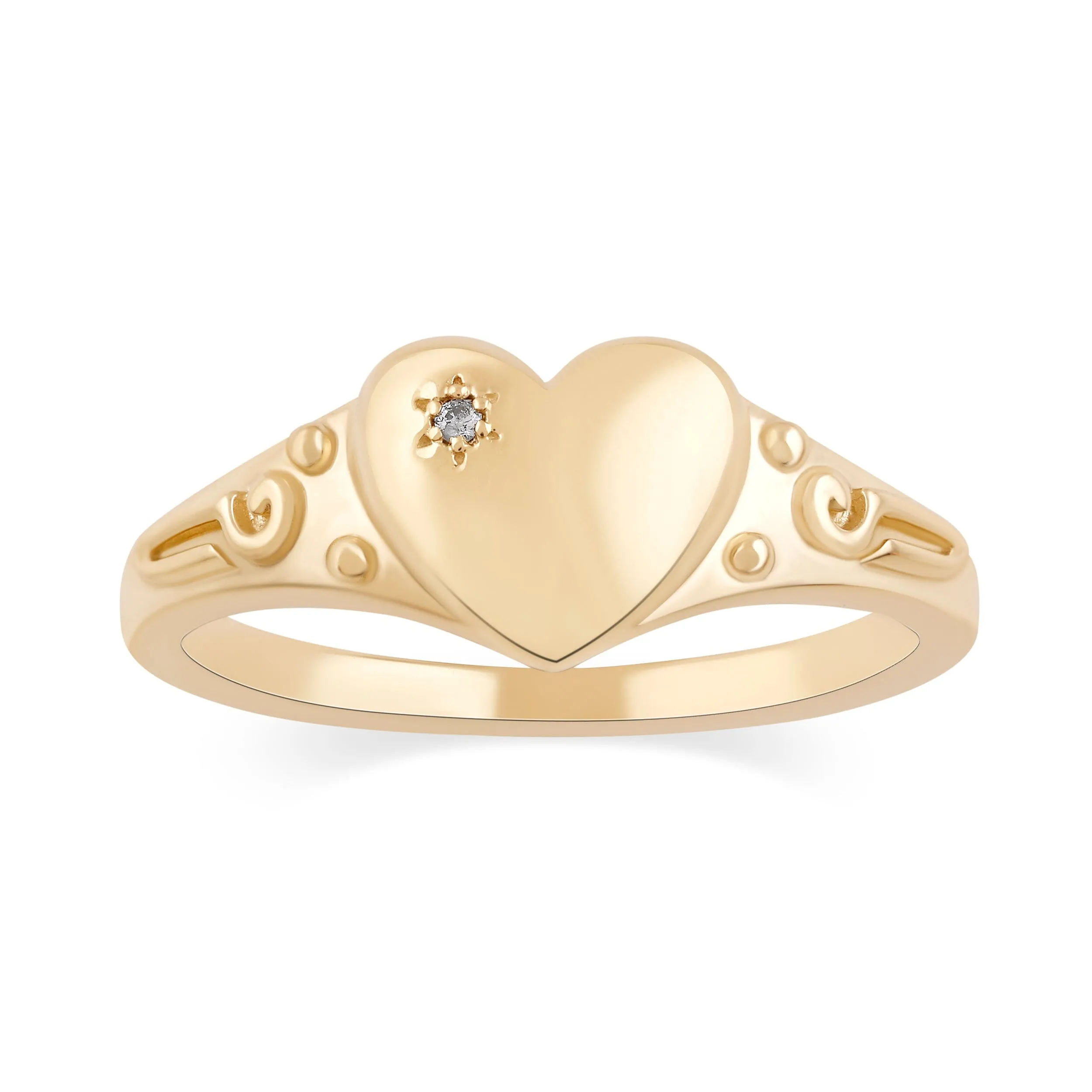 Diamond Set Heart Signet Ring with Diamonds in 9ct Yellow Gold