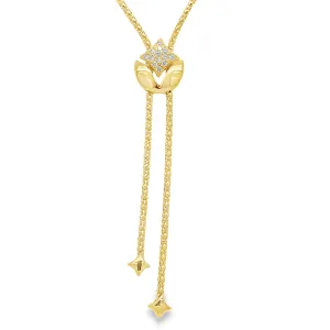 Diamond Star Mesh Style Yellow Gold Italian Lariat Necklace