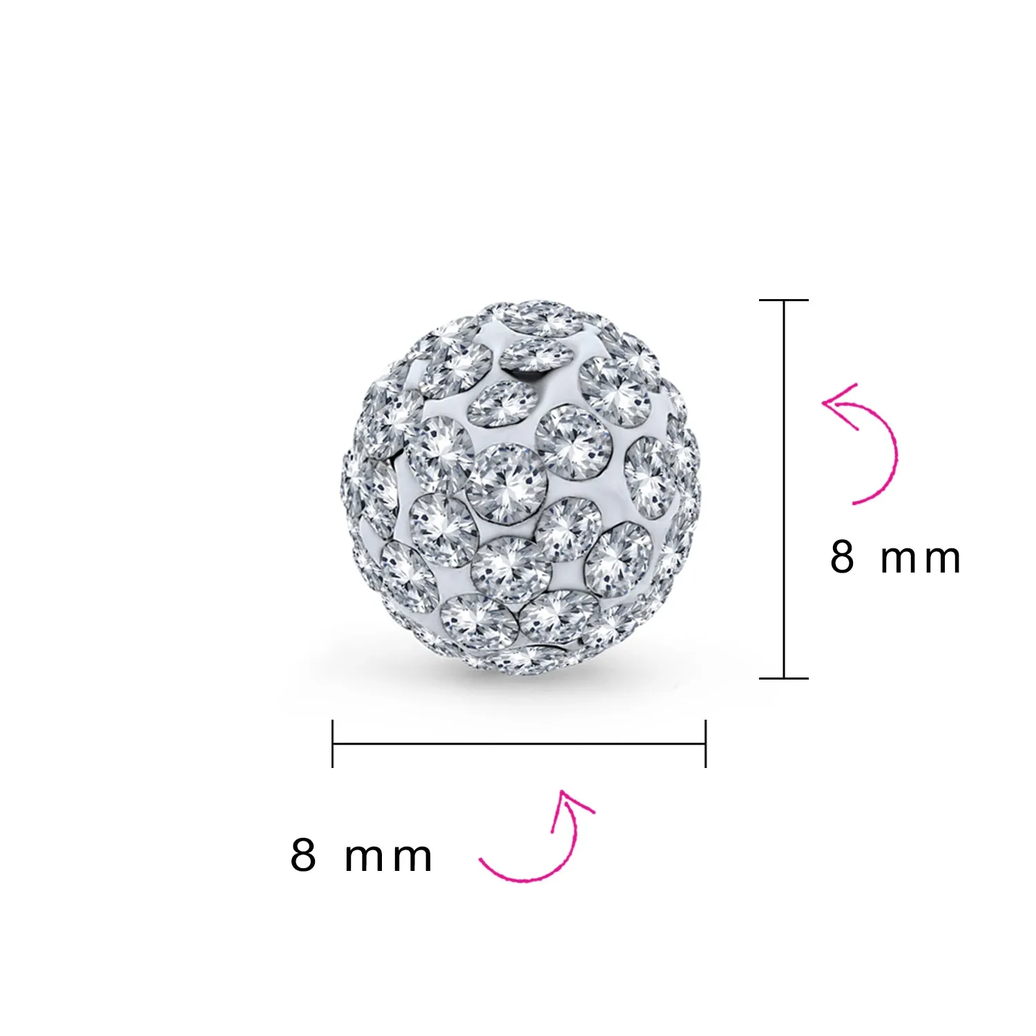 Elegant  Sterling Silver Drop Ball Earrings with 8MM Glittering Pave Crystals