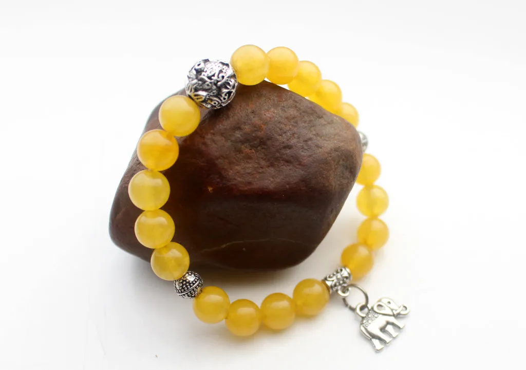 Elephant Charm Stone Beaded Bracelet