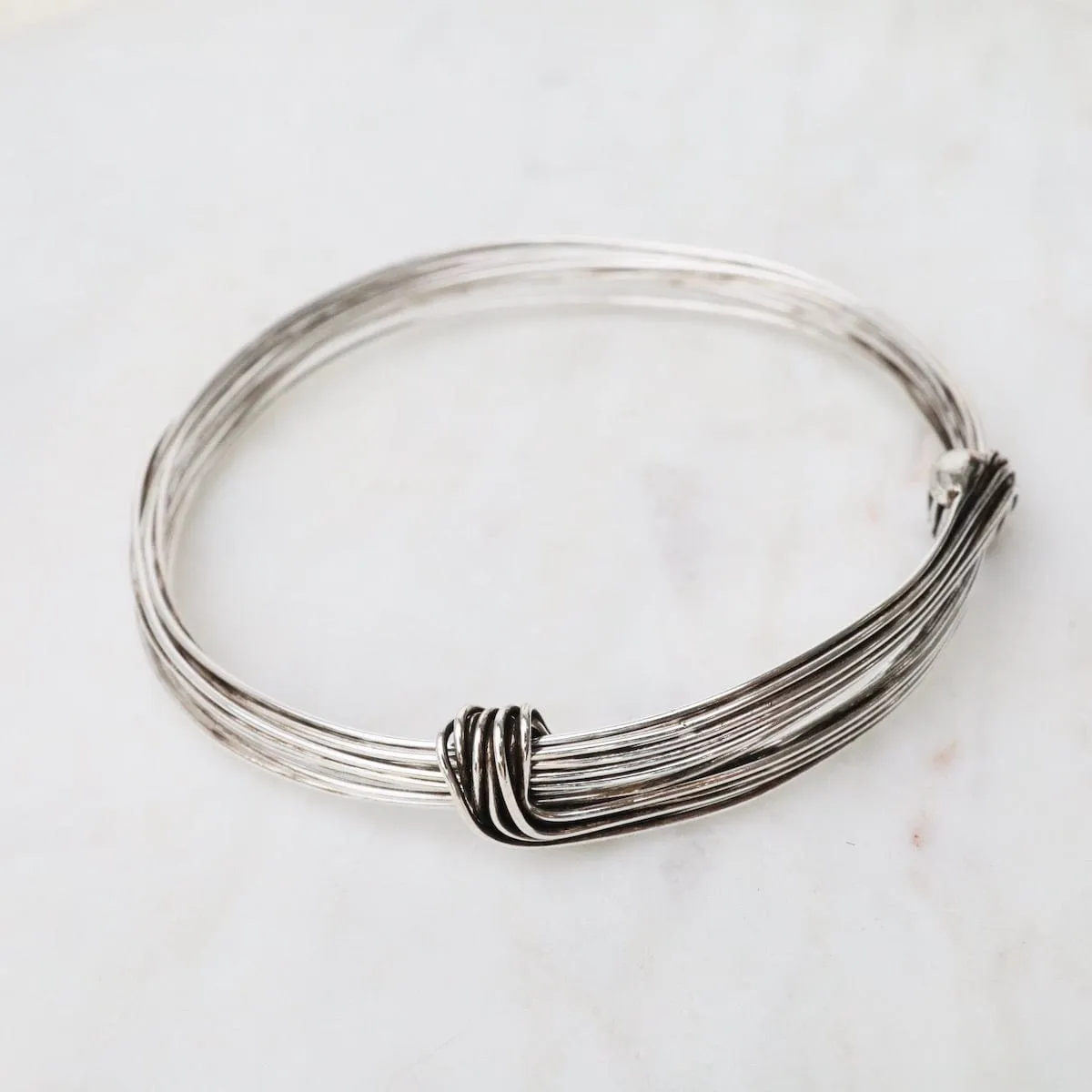 Elephant Hair Inspired Bangle - Oxidized Sterling Silver - 10 Lines