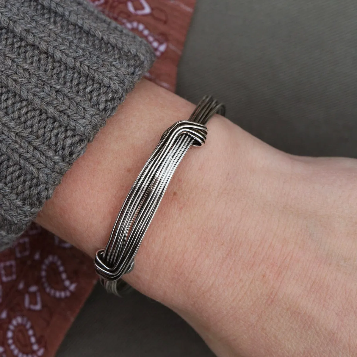 Elephant Hair Inspired Bangle - Oxidized Sterling Silver - 10 Lines