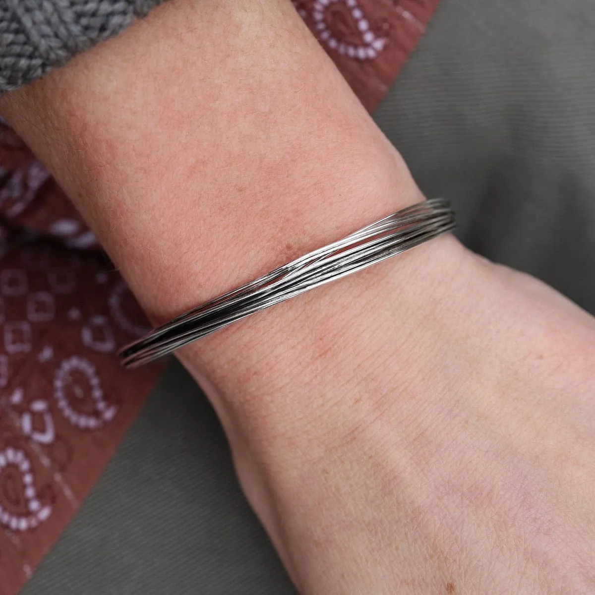 Elephant Hair Inspired Cuff - Oxidized Sterling Silver - 15 Strands