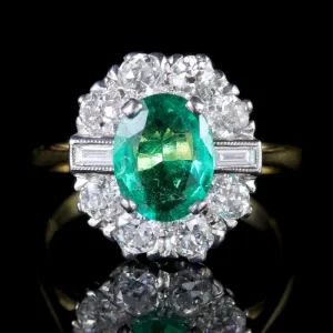 Emerald Diamond Ring 18Ct Gold 2Ct Emerald