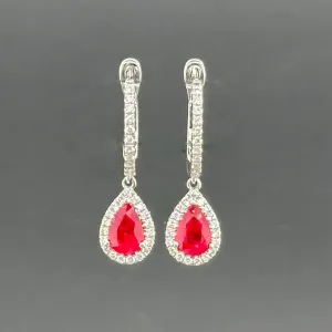 Estate 14K W Gold 0.24ctw Diamond and 0.90ctw Ruby Earrings