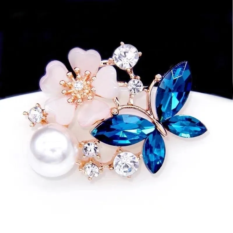 Fashion Pin Cat Flower Butterfly Imitation Pearl Alloy Inlay Rhinestones Opal Women'S Brooches